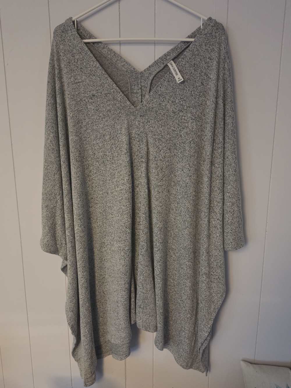 Zenana Outfitters Gray Off-the-Shoulder V-Neck Sweater Poncho